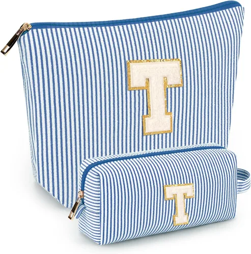 Miniatura 46 de 2 piezas de bolsas de maquillaje iniciales para mujeres: bolsa de cosméticos para viaje y artículos de tocador - Regalos de cumpleaños para niñas