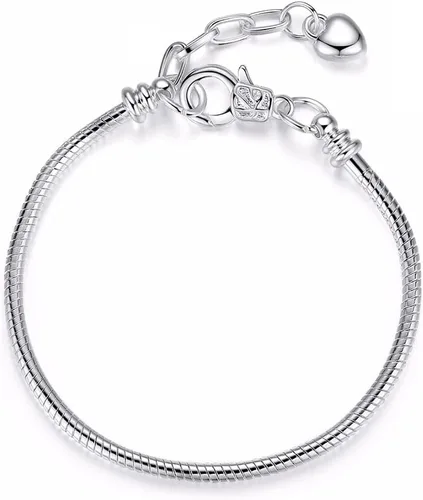 Miniatura 6 de Yeshan pulsera con cadena de serpiente y dijes, bañados en plata, con cierre de mosquetón clásico se adapta a todas las pulseras Chamilia, Troll
