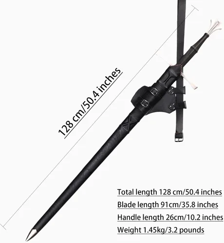 Miniatura 2 de SV Espada medieval occidental, espada real templada hecha a mano de espiga completa, acero al manganeso afilado de 50.4 pulgadas, exhibición