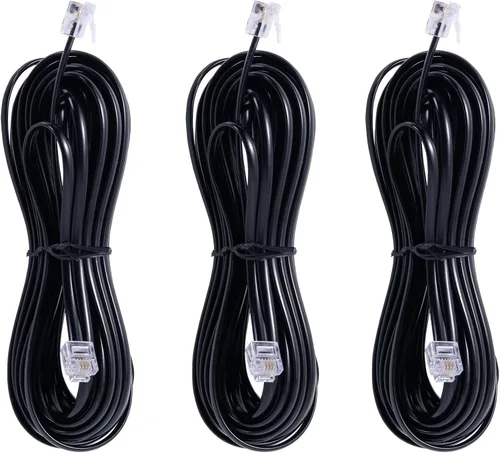 Miniatura 8 de Paquete de 3 cables RJ11 para teléfono fijo - Cable de teléfono de 6 pies - Macho a Macho para teléfono fijo y fax - Negro
