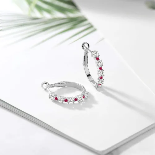 Miniatura 4 de Charles & Colvard and Ruby - Aretes de aro de plata de ley 925 para mujer, diseño clásico de moissanita Forever