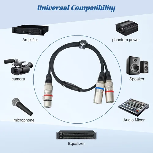 Miniatura 6 de Cable XLR Y-Splitter Cable, Cable de micrófono XLR doble hembra a macho, cable de conexión adaptador de 2 hembra a macho, 2 pies