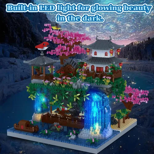 Miniatura 6 de Juego de construcción de árbol de cerezo en flor, bloques de arquitectura china, juego de casa Sakura japonesa, juego de bonsái para adultos, regalo
