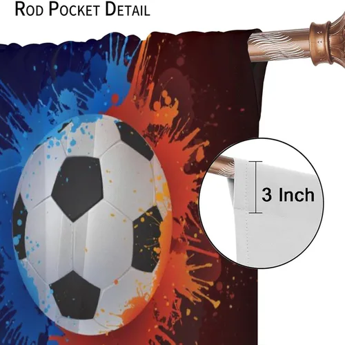 Miniatura 6 de Cortinas deportivas de baloncesto para niños, patrón de llama de bola 3D naranja, 42 pulgadas de ancho x 45 pulgadas de largo