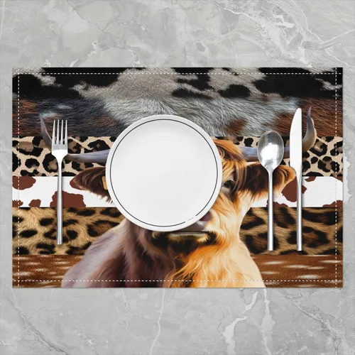 Miniatura 2 de Highland Cow - Manteles individuales para mesa de comedor, 18 x 12 pulgadas, diseño de ganado de las montañas, lavables, manteles individuales