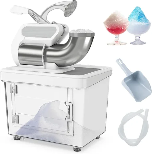 Miniatura 11 de ARLIME Máquina de cono de nieve, trituradora de hielo eléctrica de 300 W de 660 LBS/H con cuchillas dobles e interruptor de encendido/apagado de Rojo