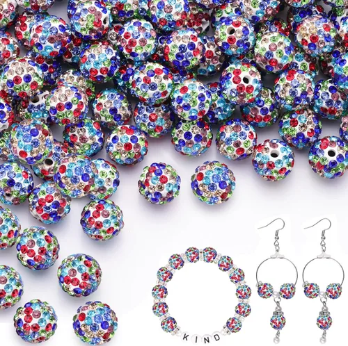 Miniatura 39 de 100 cuentas de diamantes de imitación de 0.394 pulgadas para la fabricación de joyas, 10 cuentas redondas brillantes de discoteca de Shamballa