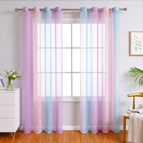Miniatura 12 de WUBODTI Cortinas de arcoíris para decoración de dormitorio de niñas, 63 pulgadas de largo, con temática de princesa de unicornio, cortinas Rosa