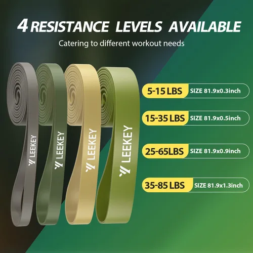 Miniatura 2 de LEEKEY Resistance Bands, Exercise Bands with Bag, 5-85LB Home Strength Bands for Working Out, Travel, Gym Room, Physical Therapy - USA Original
