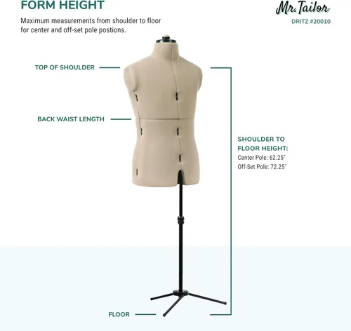 Miniatura 9 de Dritz Mr. Tailor - Forma de vestido ajustable para hombre, talla M a XL, maniquí de ropa masculina para costura, ajuste y drapeado, maniquí