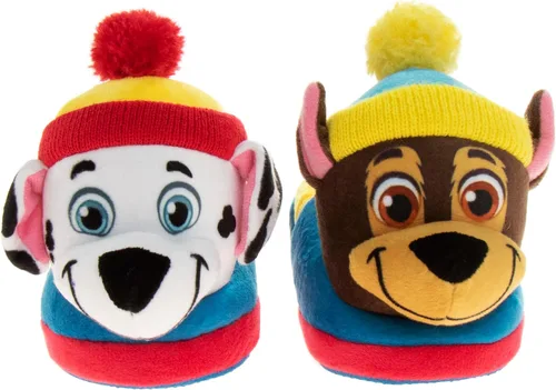 Miniatura 5 de Nickelodeon Paw Patrol and Sponge Bob Squarepants Zapatos de casa Chase y Marshall para niños pequeños Zapatillas de casa de felpa, ligeras