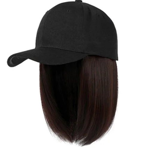 Miniatura 5 de YEKEYI Gorra de béisbol con extensiones de cabello, peluca sintética para mujer, gorra de béisbol ajustable (beige negro)