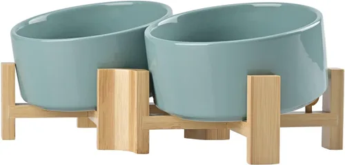 Miniatura 35 de SPUNKYJUNKY Cuenco de cerámica inclinado de 15° para perros y gatos con soporte de madera, cuenco inclinado para comida y agua para bulldog Blanco