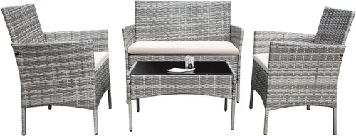 Miniatura 9 de Homall Juego de 4 muebles de patio al aire libre, sillas de mimbre, para uso en interiores y exteriores, patio, porche, jardín, piscina, balcón