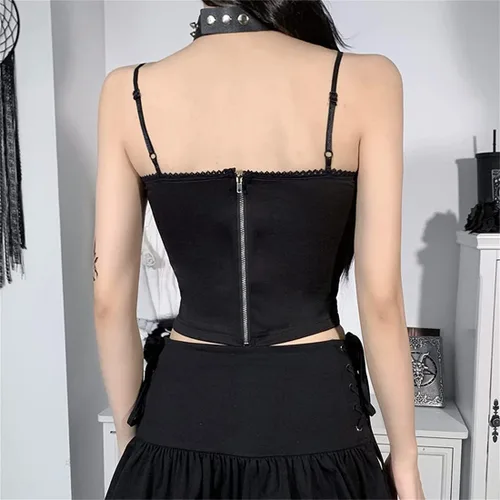 Miniatura 5 de Camiseta sin mangas gótica para mujer, cuello en U, con tirantes delgados, punk, emo alt