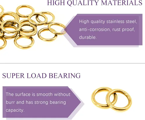 Miniatura 3 de Swpeet 60 anillos de metal multiusos de metal de 3/5 a 0.630 in para bolsas de hardware, anillos de mano, accesorios de bricolaje, llaveros, Dorado