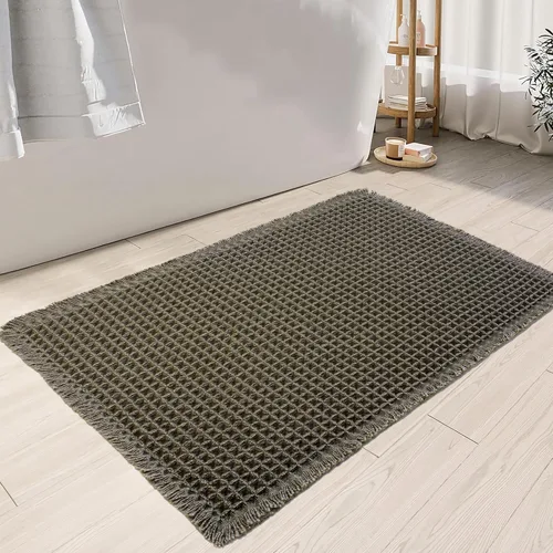 Miniatura 8 de KOEXM Tapete de baño mejorado con diseño de gofre, súper absorbente, antideslizante, bohemio, lavable a máquina, con borlas, parte trasera de goma