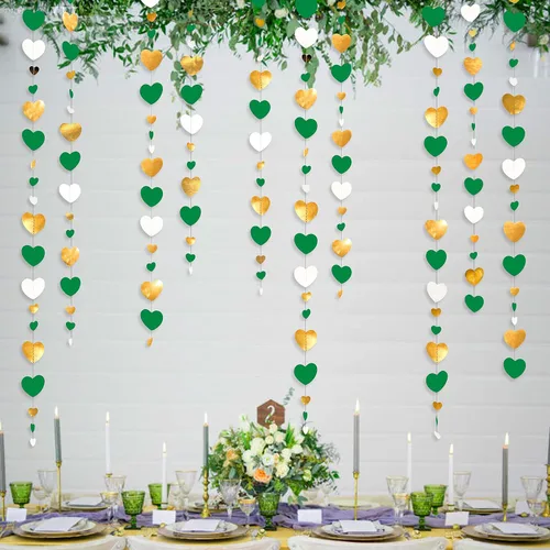 Miniatura 17 de 52 pies Guirnalda de corazón de amor dorado azul marino para decoración de fiesta del día de San Valentín Bandera de serpentina colgante azul real