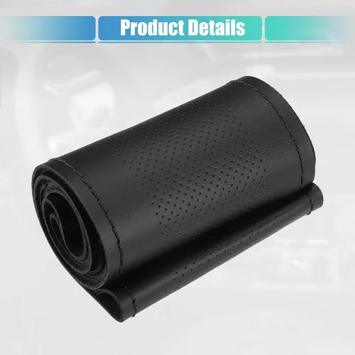 Miniatura 4 de uxcell Funda para volante de automóvil de 14.6-15.2 pulgadas de diámetro, costuras cosidas a mano, universal, transpirable, cómoda, piel sintética