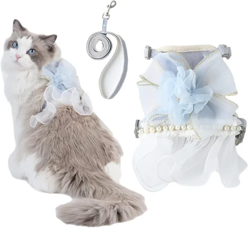 Juego de arnés y correa para gatos a prueba de escape, arnés de viaje para gatos pequeños y gatos grandes, color azul Junsirs