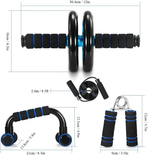 Miniatura 7 de TOMSHOO - Kit de rodillos de rueda AB con barra de empuje, alfombrilla para rodillas, cuerda de saltar y agarre de mano - Entrenamiento de gimnasio