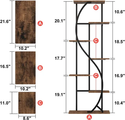 Miniatura 8 de MJOMKN Soporte alto para plantas de 59" con luz de crecimiento para interior, estante de metal de 7 niveles, soporte de exhibición de flores