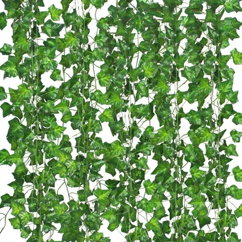 Paquete de 12 enredaderas falsas para decoración de habitación, guirnalda de hiedra artificial con clip, flores verdes, plantas colgantes, hojas de