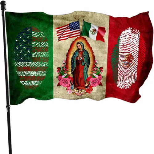 Bandera de México – Bandera de la amistad de Estados Unidos de doble cara con Virgen María – 3 x 5 para exteriores patriótica mexicana americana