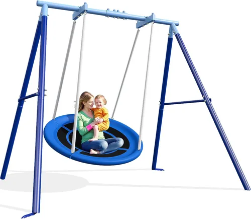 Miniatura 8 de JYGOPLA - Juego de columpio de 50 pulgadas con platillo y marco con soporte - Capacidad de carga de 600 libras, juegos de columpios al aire libre