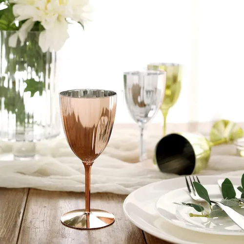 Miniatura 7 de Efavormart - Juego de copas de vino desechables metálicas plateadas de alta calidad, copas de vino con tallo para bodas, recepciones al aire libre