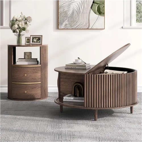 Miniatura 19 de JOINICE - Mesa auxiliar cuadrada con tapa elevable para sala estar u oficina en casa, con almacenamiento, compartimento oculto, estilo moderno Nogal