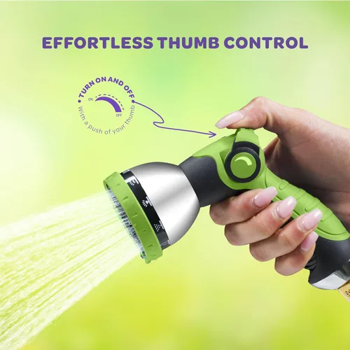 Miniatura 4 de Boquilla de manguera [Verde] Rociador de manguera resistente con 10 patrones de riego ajustables. Diseño de control con pulgar, agarre ergonómico