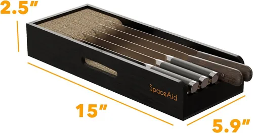 Miniatura 5 de SpaceAid Organizador de Cajón para Cuchillos Inserto de Bambú, Soporte para Cuchillos de Carne de Cocina Organizadores Bloque para Cajón