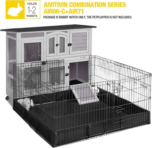 Miniatura 5 de Aivituvin - Conejera de dos pisos con ruedas para conejos, jaula para conejos de interior y exterior con 2 bandejas profundas sin fugas