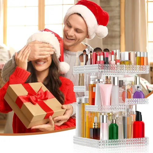 Miniatura 7 de Organizador de maquillaje de acrílico transparente giratorio de 360°, 7 capas grandes organizadores de maquillaje y almacenamiento, organizador