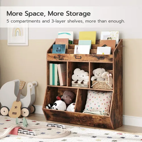 Miniatura 4 de HOOBRO Estantería para niños, organizador de almacenamiento para juguetes, estantería para niños, 5 compartimentos y 3 estantes de 3 niveles