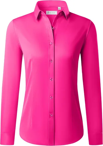 Miniatura 21 de Siliteelon - Camisas con botones para mujer de manga larga, camisas de vestir sin arrugas, con cuello, para oficina, blusas sólidas, tops