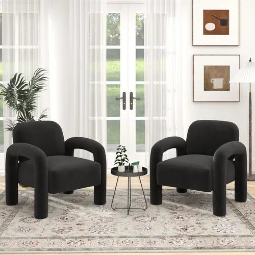 Miniatura 23 de Silla de acento moderna, sillón tapizado de terciopelo cómodo, silla de tocador acogedora, sofá individual, silla de barril acolchada para leer