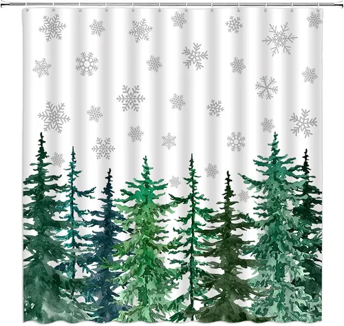 Miniatura 4 de Cortina de ducha de Navidad, árbol de Navidad, bolas rojas, copo de nieve, invierno, vacaciones, fantasía, Año Nuevo, decoración de baño, cortinas