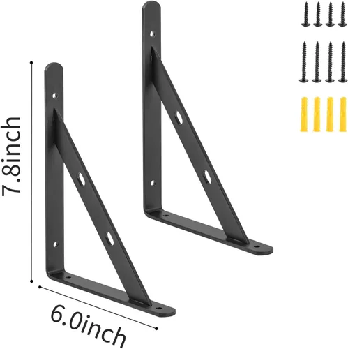 Miniatura 4 de Paquete de 12 soportes de estante de aleación de aluminio resistentes de 8 x 6 pulgadas, carga máxima de 360 libras, color negro, montaje en pared