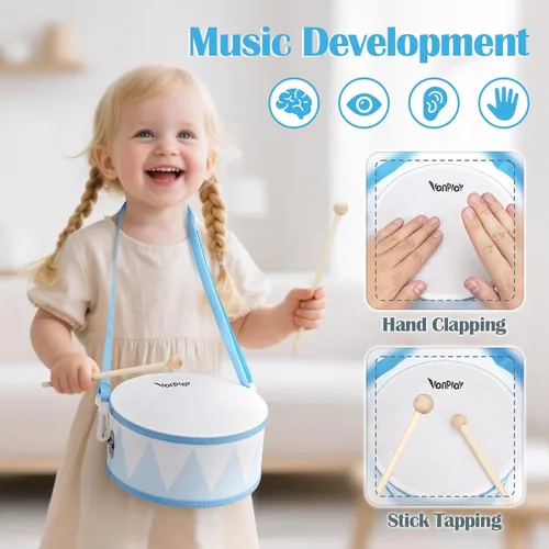 Miniatura 4 de Juego de batería para niños - Juguetes para niños de 2 y 3 años, regalos de cumpleaños para niños - Instrumentos musicales Montessori de madera