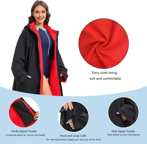 Miniatura 6 de DEHAI Chaqueta de natación para mujeres, hombres y jóvenes, impermeable, poncho de surf, bata de gran tamaño, ligera, con forro de toalla cálida