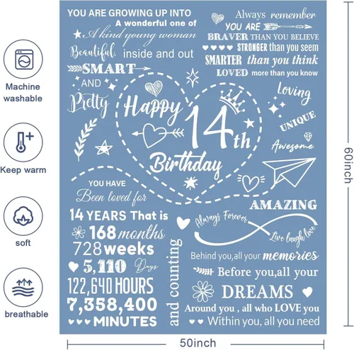 Miniatura 4 de Kesidilo Regalos para niñas de 14 años, manta de cumpleaños de 50 x 60 pulgadas, las mejores ideas de regalo para niñas de 14 años para cumpleaños