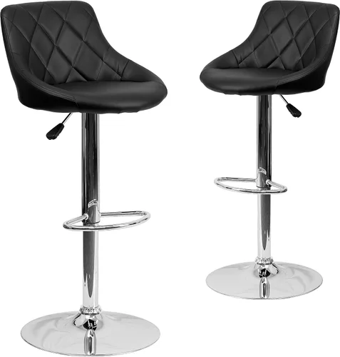 Miniatura 14 de Flash Furniture CH-82028A-BK-GG asiento de vinilo negro de diseño contemporáneo, banqueta alta ajustable con base cromada, Vinilo, Negro