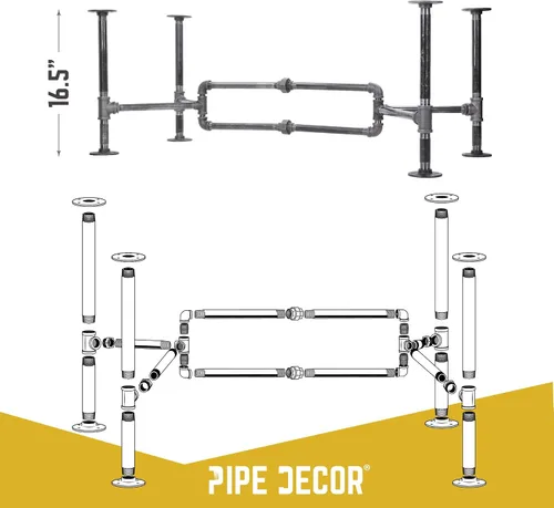 Miniatura 2 de PIPE DECOR Juego de patas de mesa auxiliar, kit de base de mesa industrial rústica para sala de estar, oficina, tuberías y accesorios ásperos