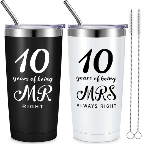 Miniatura 9 de Cunhill Juego de 2 vasos de viaje de 20 onzas con texto en inglés "Mr. Right Mrs. Always Right" para boda, compromiso, aniversario, taza de viaje