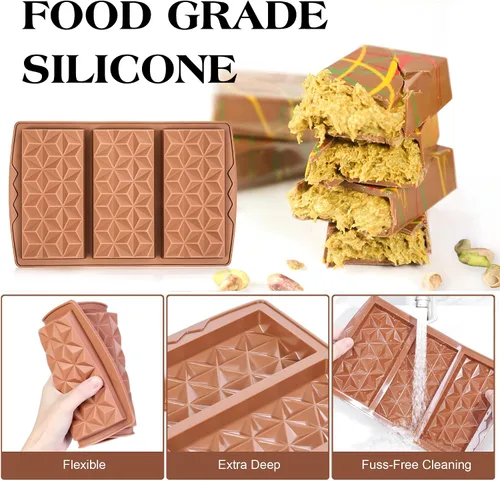 Miniatura 7 de 2 moldes de barra de chocolate de silicona profunda grandes moldes de chocolate se rompen en forma de pirámide, moldes gruesos para barra de caramelo