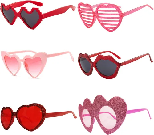 JAKADYUKS Gafas para el día de San Valentín, regalos de fiesta, 6 lentes en forma de corazón, accesorios para cabina de fotos, regalos de boda para