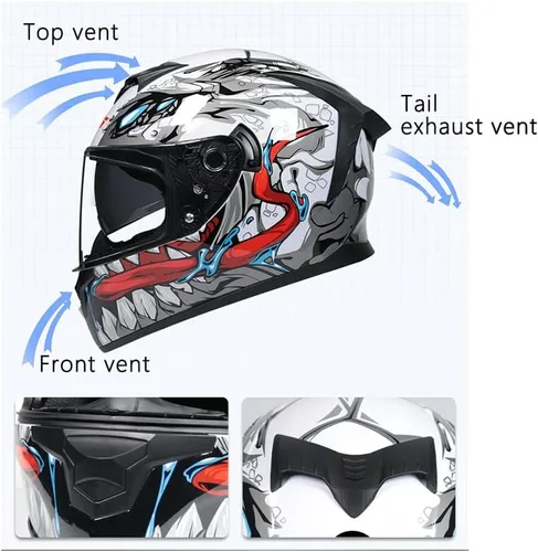 Miniatura 4 de Casco de motocicleta de cara completa unisex para adultos, aprobado por DOT, para motocicleta, ciclomotor, bicicleta de calle, carreras, casco