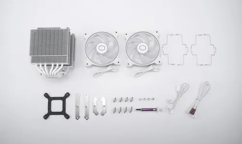 Miniatura 12 de Cooler Master Hyper 622 Halo White Enfriador de aire de CPU de doble torre, ventilador PWM de 120 Halo², ARGB de doble bucle, 6 tubos de calor